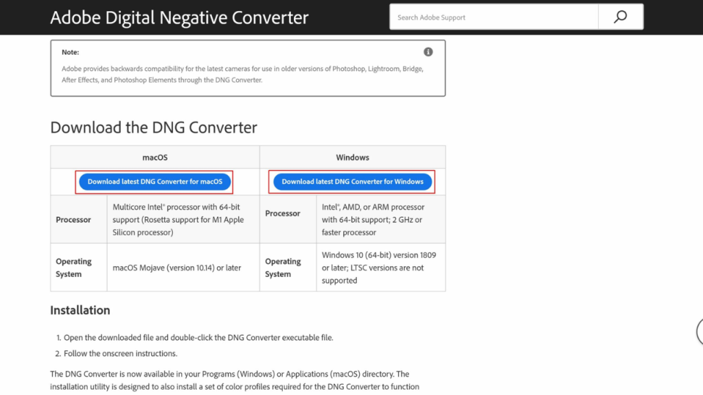 Adobe DNG Converter Download PC